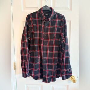 Chaps Black Plaid Button-Down Shirt with Red Accents